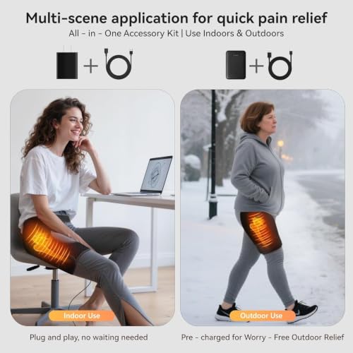 Cordless Heated Massage for Hip/Sciatica Pain Relief with 5000mAh Power Bank Hip Heating Pad Support Brace with Hot Physical Therapy Lower Back/Thigh/Buttock, Best Gift for Family