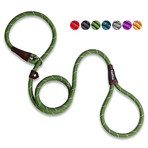 PetiFine Slip Lead Dog Leash Reflective, 6FT x 1/2" Heavy Duty Slip Leash - color: Green, size: 1/2" x 6 FT