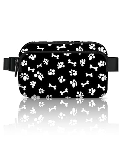 Paw Print Fanny Pack Fashion Belt Bag Lightweight Waist Pouch with Adjustable Strap Mini Crossbody Bags for Women Travel Sports Running - color: Black
