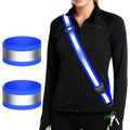 Reflective Walking Gear at Night, High Visibility Safety Reflective Sash Belt and 2-Pack Armband Set, Night Running Safety Gear for Women Men Kids - color: Blue