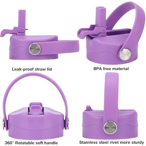 Straw Lid Sport Water Bottle Wide Mouth, Flex Straw Lid Compatible with Hydroflask 12 16 18 20 32 40 64 oz, Replacement Lids and Water Bottle Lid Accessories (Purple) - color: Purple