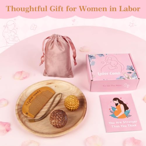 Gwabee Labor Comb and Massage Ball Set, Birthing Comb for Labor Pain - color: Peachwood Comb