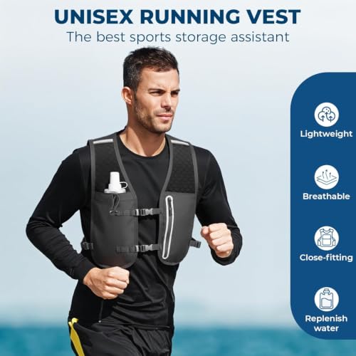 Running Hydration Vest, Adjustable Chest Straps Running Vest for Women Men with 500ml Soft Flask - color: Black