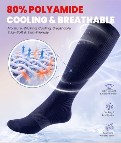 PULIOU Compression Socks for Women Men 15-20 mmHg Easy On Off,2 Pairs - color: Navy, size: Large-X-Large