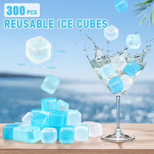 300 PCS Reusable Ice Cube for Drink, Refreezable Plastic ice Cubes Without Diluting BPA Free, Suitable for Whiskey Coffee Bars Ice Baths Camping, Instant Cooler Packs（Blue & White） - color: Blue & White