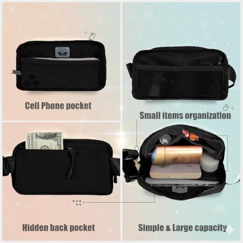 Mini Fanny Pack Lightweight Small Belt Bag Fits Phones Unisex for Travel, Gym, Daily Use Crossbody or Waist - color: S - Black