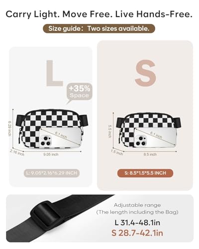 Pritent Fanny Packs for Women Crossbody Belt Bag With Zipper Back Pocket - color: Checkered Black, size: Small