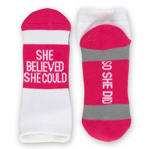 Gone For a Run Motivational Ankle Running Socks - Affirmation Runners Gifts - color: She Believed She Could (Fuchsia)