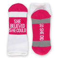 Gone For a Run Motivational Ankle Running Socks - Affirmation Runners Gifts - color: She Believed She Could (Fuchsia)