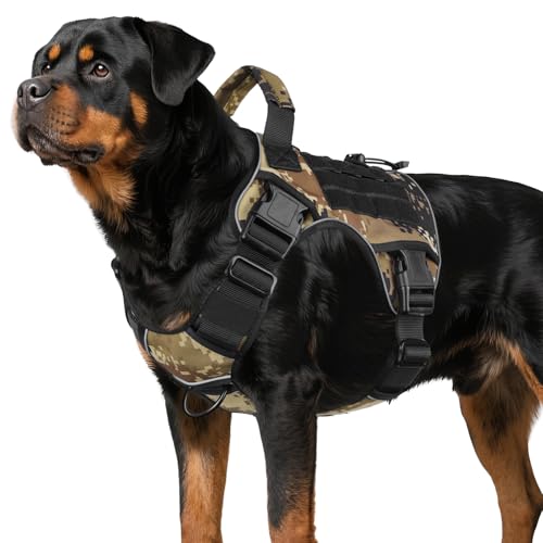 WINGOIN Tactical Dog Harness for Large Dogs,Heavy Duty No Pull Dog Harness - color: Camo, size: X-Large: 70-120 lbs (Chest:29-39",Neck:21-26")