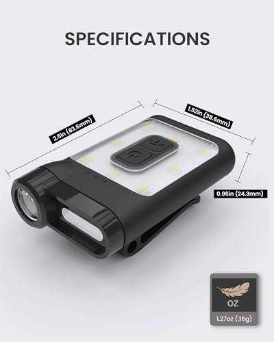 Claymore Capon 65A+ Black Ultra-Light Clip-On Cap Light – USB-C Rechargeable 230LM LED Compact Headlamp | 3 Modes IP54 Water-Resistant Up to 19 Hrs Runtime for Camping, Running, Outdoor - color: 65A+ (Black)