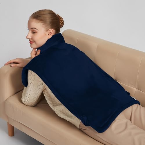 26" x 35" Flannel Neck&Shoulder&Back Heating Pad with 12 Temperature Settings&Countdown Timer, Pain Relief for Back/Neck/Shoulders/Menstrual Pain(Navy Blue) - color: 03-navy Blue