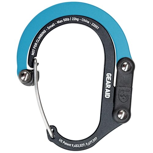 GEAR AID HEROCLIP Small Carabiner Gear Clip with 360° Swivel Hook - color: Black & Blue, size: 1 Carabiner