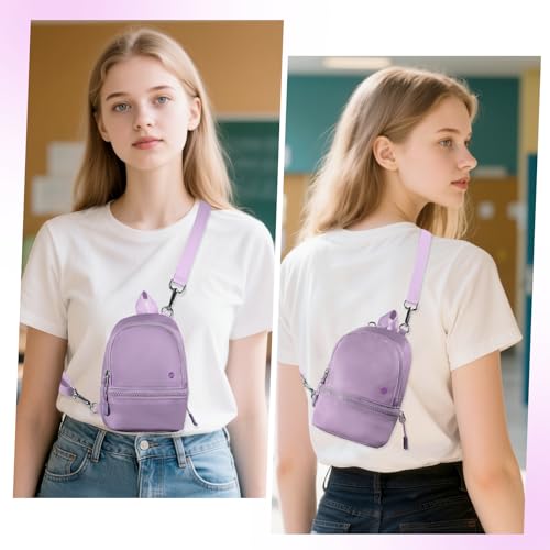 Babysun Mini Backpack Keychain Wristlet Pouch Small Change Coin Purse Cute Zipper Wallet With 3 RFID Card Slots For Women/Men Airpods Cosmetics - color: Purple-L