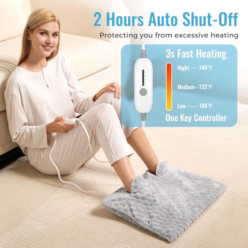 Electric Heated Foot Warmer Soft Flannel Foot Heater with 2h Auto Off & 3 Heat Levels Full Body Use Heating Pad for Feet, Abdomen, Cramps, Pain Relief Pocket Design 16" x 22" Light Grey - color: Light Grey