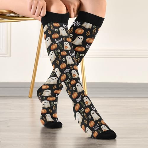 Wusikd Milk Cow Compression Socks for Women and Men Circulation Flowers Long Socks for Athletic Running 2 - color: Halloween Ghosts