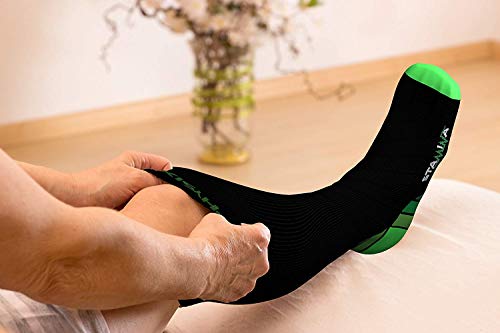 Physix Gear Compression Socks 20-30 mmHg - Men & Women - Running, Nurses, Shin Splints, Flight, Travel - color: Black/Green, size: L/XL