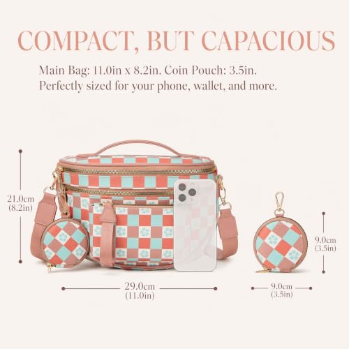 Makes Checkered Crossbody Bag Bum Bag for Women with Pouch - color: Trired Checkered