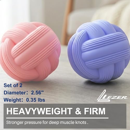 LEZER Dual-Texture Massage Ball, Heavyweight Trigger Point Ball, Deep Tissue Myofascial Release, Firm Yoga Therapy Ball for Muscle Knots, Plantar Fasciitis, Set of 2 (Blue and Pink)