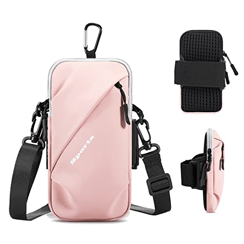 Phone Holder Arm Bands, Small Crossbody Shoulder Holsters Bag with Arm Band, Fits iPhone and All Cell Phones, Use for Running, Walking, Hiking & Biking (Plus Size,Pink) - color: Pink