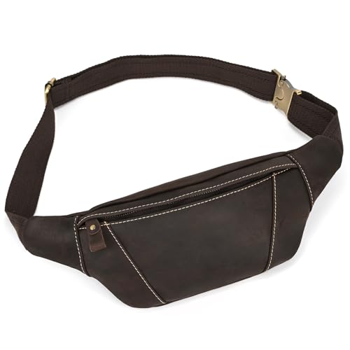 Genuine Leather Fanny Pack for Women & Men, Crossbody Waist Pack with Adjustable Strap, Hiking Hip Bum Belt for Travel, Hiking, Running - color: Dark Brown