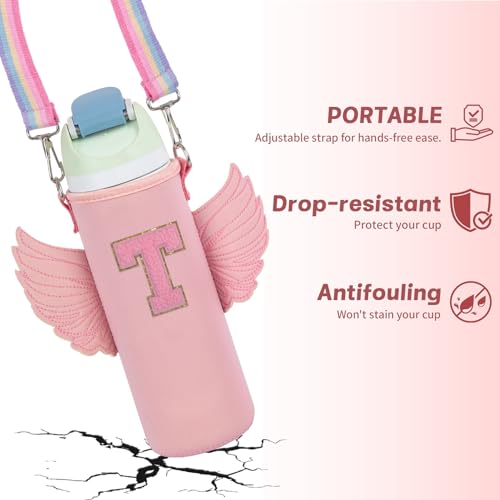 Use for Owala 24oz Crossbody Water Bottle Holder Sling Carrier Bag with Strap, Water Bottle Crossbody Bag Women Girl(T, Pink, 24oz) - style: T