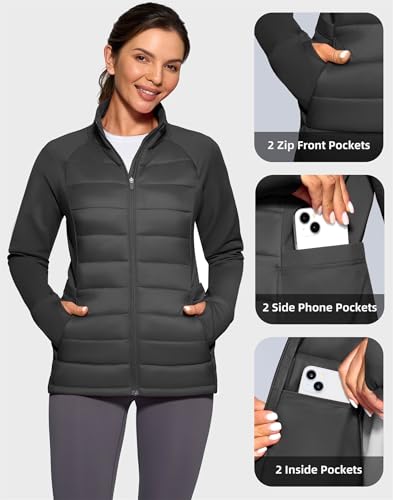 G Gradual Women's Running Fleece Lined Jackets 6 Pockets Lightweight Water Resistant Puffer Jacket for Hiking Travel - color: Dark Gray, size: X-Large