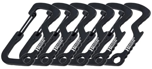 Bushcraft Key Chain Bottle Opener Carabiner Snap Clip Hooks Hiking, Backpacking, Camping, Hunting, Fishing, Biking, Skiing, Tailgate Parties - color: Bottle Opener Multitool 6-Pack Black