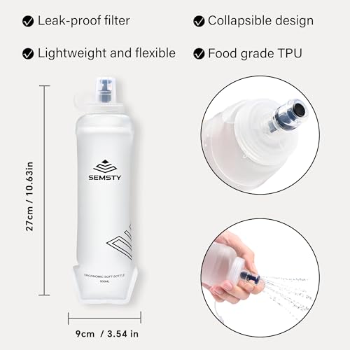 500ml Soft Flask, 2 Pack TPU Collapsible Water Bottle for Running - color: 500ml Grey