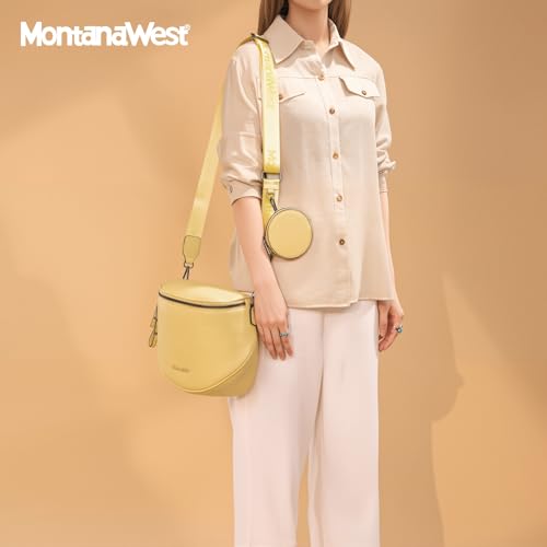 Montana West Crossbody Bag for Women, Vegan Leather Bum Bag with Coin Purse - color: Yellow
