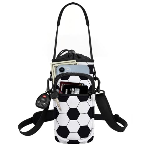 Crossbody Water Bottle Holder with Strap, Phone Pocket(SOCCER, 32, Ounces) - color: SOCCER