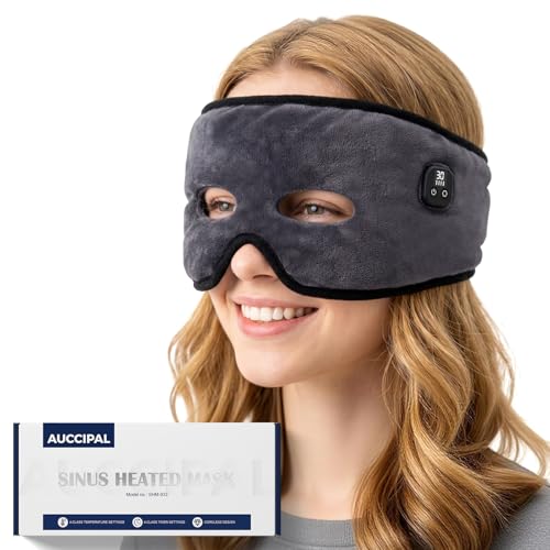 Cordless Heated Face Mask for Sinus Pressure, 2500mAh Rechargeable Face Heating Pad for Sinuses with 4 Heat Levels & 4 Time Settings, Adjustable Portable Electric Warm Compress Sinus Mask (Grey)