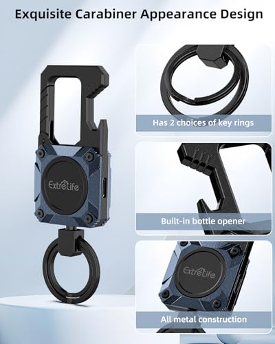 ExtreLife Keychain, Works with Apple Find My, Bottle Opener, Carabiner Car Key Chains with Gps Tracker - color: Blue