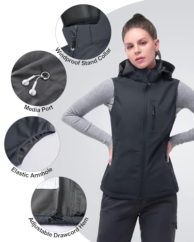 33,000ft Women's Hooded Lightweight Softshell Vest Fleece Lined for Running - color: Dark Grey, size: Small