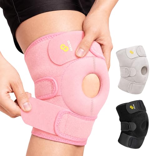 Bracoo Knee Support Brace for Men Women, Adjustable Compression Sleeve Wrap Patellar Pad Tendon - Arthritis Pain, meniscus tear, Injury Recovery, Running, Workout, KS10 - color: Pink