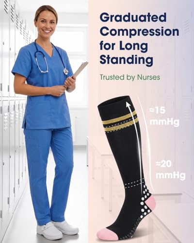 Compression Socks with Grips for Women Toe Pilates Socks Grippy Socks Woman Hospital Non Slip for Pregnancy Nurse - color: B02-Black/Purple