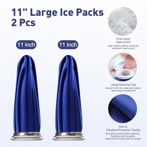 Ice Pack, Ice Bags for Injuries Reusable with Support Wrap, 11" Ice Bags Hot Water Bag for Hot & Cold Therapy and Pain Relief, No-Leak Elastic Breathable Ice Bag, Size 11", Blue - style: 3 Sets