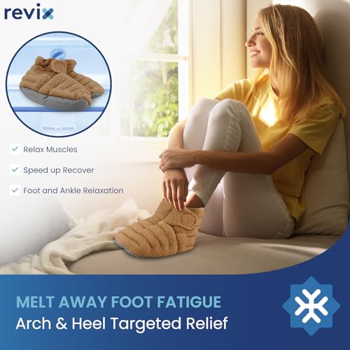 REVIX Microwavable Booties, Foot Warmers, Heated Slippers, Mocha L - size: L, style: Mocha