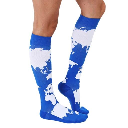 Living Royal Compression Socks - Graduated Compression 15-20mmHg, Padded Cushion Bottom Fun Socks, Moisture-Wicking - color: Map
