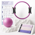 LIONSCOOL Pilates Ring Set 14" Magic Circle, 9" Mini Ball, Resistance Bands - color: Purple