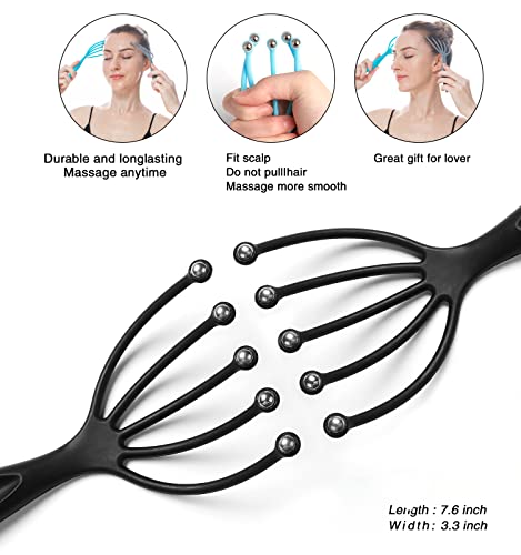 Head Massager,Protable Handheld SPA Scalp Massage Tool for Deep Relaxation & Stress Reduction Wet and Dry in The Office Home SPA (2-Pack) (Black Black) - color: Black Black
