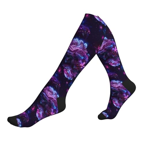 Compression Socks Women And Men For Nurses Travel Pregnancy Recovery Running Athletic - color: Purple Butterflies Flower