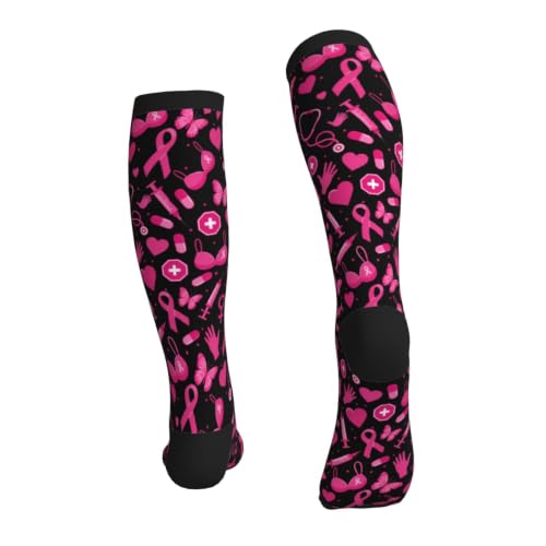 Tie Dye Compression Socks Knee High Support Socks For Women Men Running Athletic Hiking - color: Breast Cancer