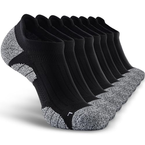Men's No Show Compression Athletic Socks, Cushioned for Running Hiking - color: Black-8 Pairs, size: Medium