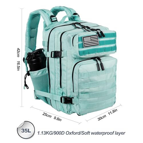 LHI Tactical Military Backpack for Men and Women 25L/35L Army Assault Pack Bag Small Rucksack with Bottle Holder - color: 35l-peppermint, size: Medium