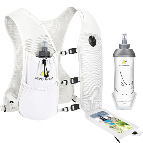 N NEVO RHINO Running Vest with 350ML TPU Soft Flask,Adjustable Chest Straps - color: White