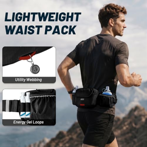 MIER Hydration Waist Pack with Soft Flasks (2x300ml) for Women Men - color: Black