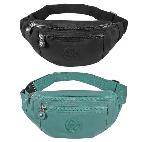 Large Crossbody Fanny Pack with 3-Zipper Pockets,Gifts for Enjoy Sports Festival Workout Traveling Running Casual Hands-Free Wallets Waist Pack Phone Bag Fits All Phones (black+green) - color: black+green