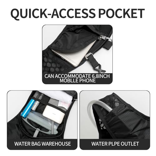 IX INOXTO Hydration Pack Backpack, Lightweight Water Backpack with 2L Hydration Bladder Daypack for Men Women,Running Hydration Vest for Trail Running Hiking Cycling Race Climbing - color: All black - 2L