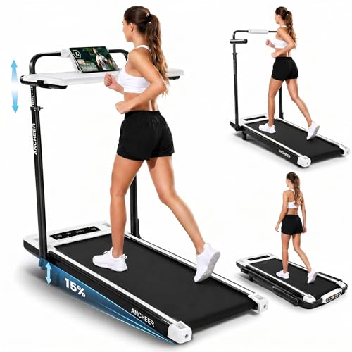 ANCHEER Walking Pad with Incline - Under Desk Treadmill with Handle Bar - color: White